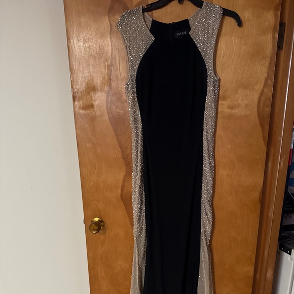 Black Formal Gown with Silver Embellished Side Panels – Xscape - Picture 1 of 3